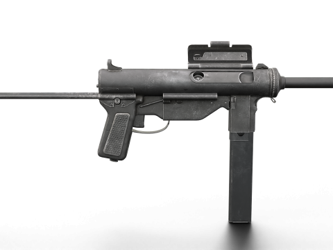 Vintage Submachine Weapon Foldable Stock Ammo Props Game Ready Model 3D