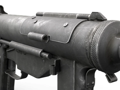 Vintage Submachine Weapon Foldable Stock Ammo Props Game Ready 3D Model
