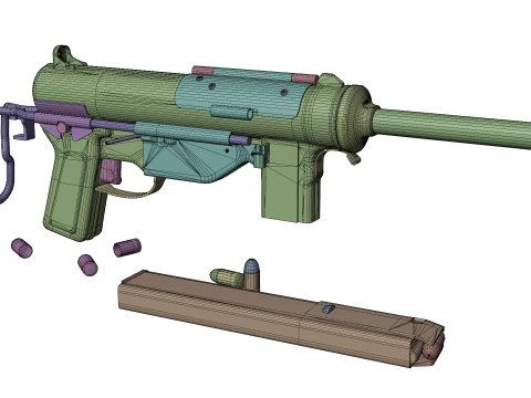 Vintage Submachine Weapon Foldable Stock Ammo Props Game Ready 3D Model