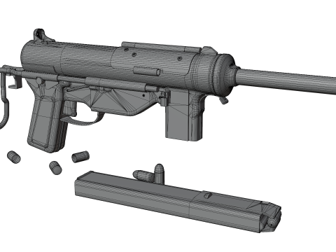 Vintage Submachine Weapon Foldable Stock Ammo Props Game Ready Model 3D