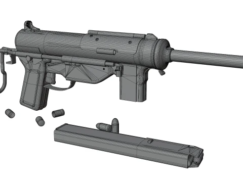 Vintage Submachine Weapon Foldable Stock Ammo Props Game Ready 3D Model