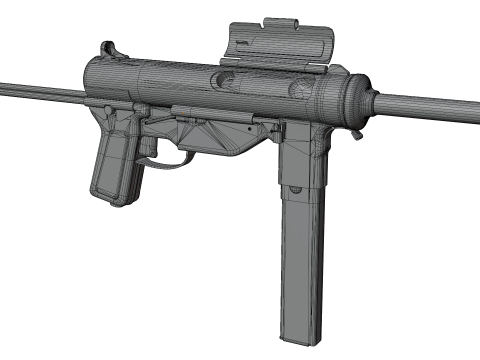 Vintage Submachine Weapon Foldable Stock Ammo Props Game Ready Model 3D
