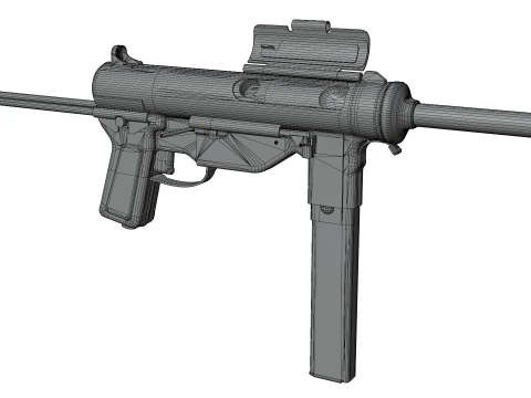 Vintage Submachine Weapon Foldable Stock Ammo Props Game Ready 3D Model