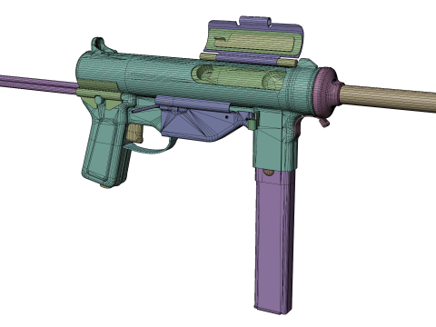 Vintage Submachine Weapon Foldable Stock Ammo Props Game Ready Model 3D