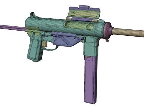 Vintage Submachine Weapon Foldable Stock Ammo Props Game Ready 3D Model