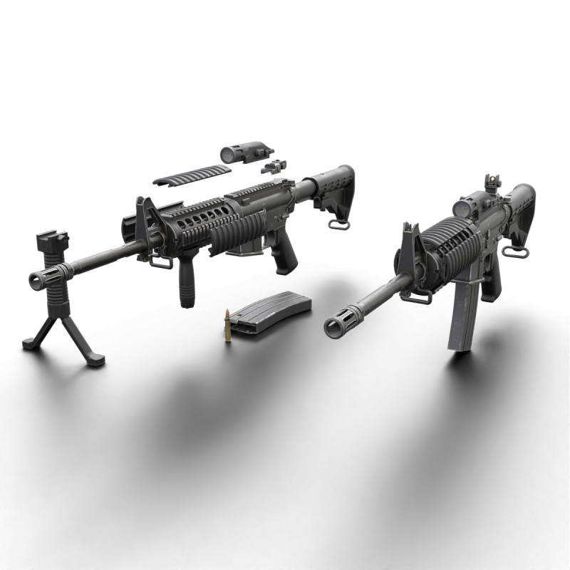 Realistic M4 Assault Rifle Game Ready Model 3D .c4d .max .obj .3ds .fbx .stl .blend