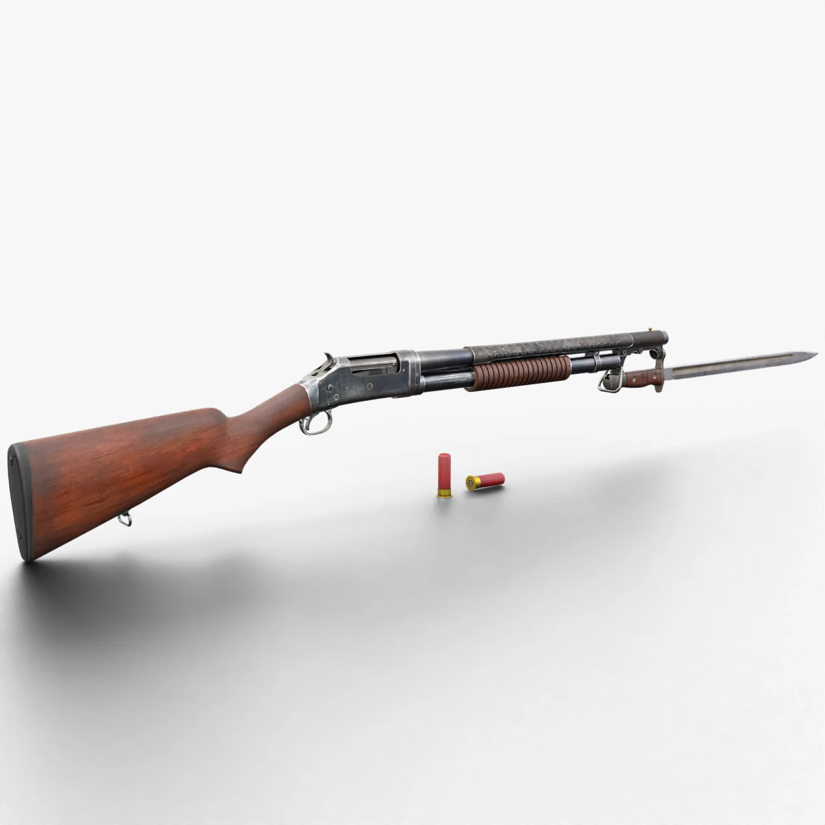 Historical Shotgun with Bayonet Shells 3D Model .c4d .max .obj .3ds .fbx .stl .blend 