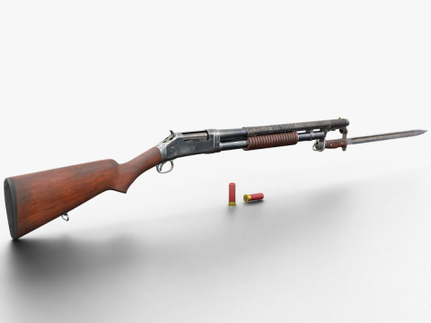Historical Shotgun with Bayonet Shells Modelo 3D