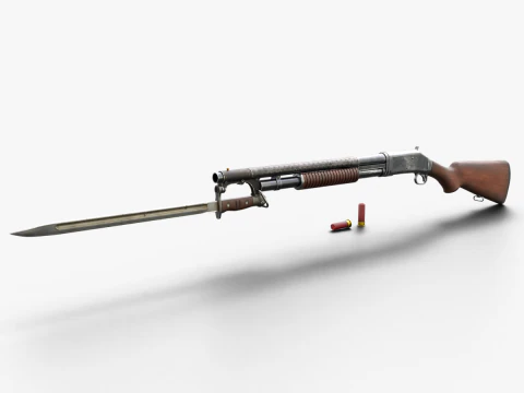 Historical Shotgun with Bayonet Shells 3D Model