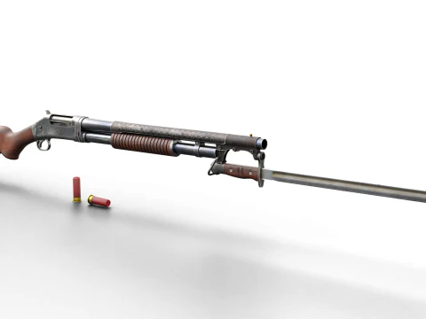 Historical Shotgun with Bayonet Shells 3D Model
