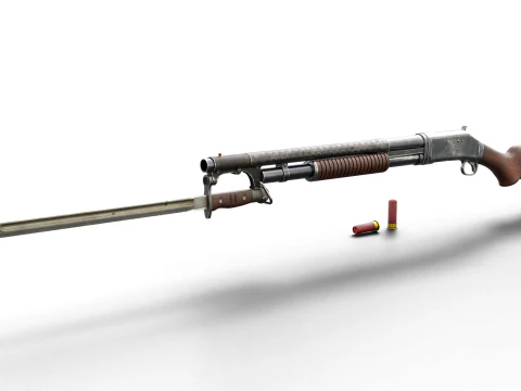 Historical Shotgun with Bayonet Shells 3D Model
