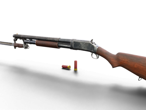 Historical Shotgun with Bayonet Shells 3D Modell