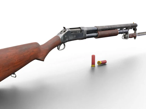 Historical Shotgun with Bayonet Shells 3D Model