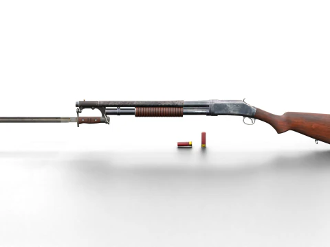 Historical Shotgun with Bayonet Shells 3D Model