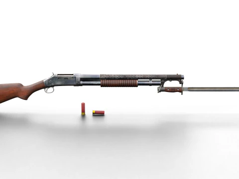 Historical Shotgun with Bayonet Shells 3D Model