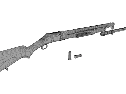 Historical Shotgun with Bayonet Shells 3D Model