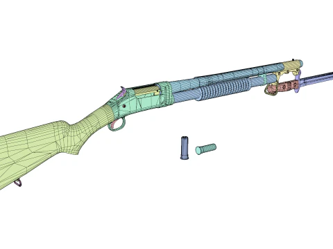 Historical Shotgun with Bayonet Shells 3D Model