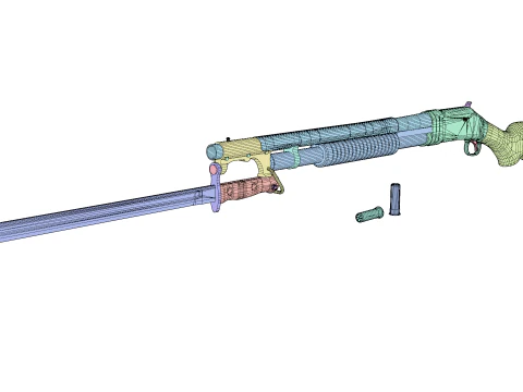 Historical Shotgun with Bayonet Shells 3D Model