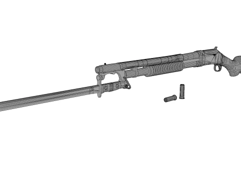 Historical Shotgun with Bayonet Shells 3D Model