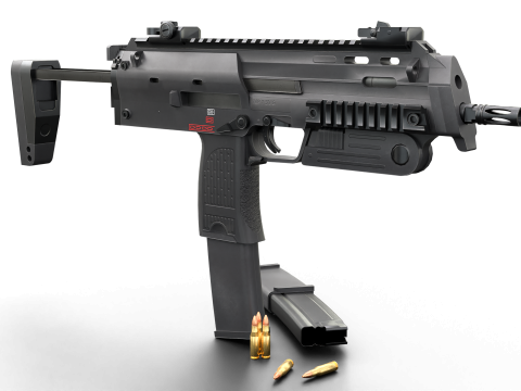 Modern Submachine Weapon MP7 Game Ready PBR 3D Asset 3D Модель