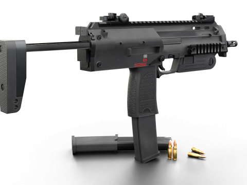 Modern Submachine Weapon MP7 Game Ready PBR 3D Asset 3D Модель