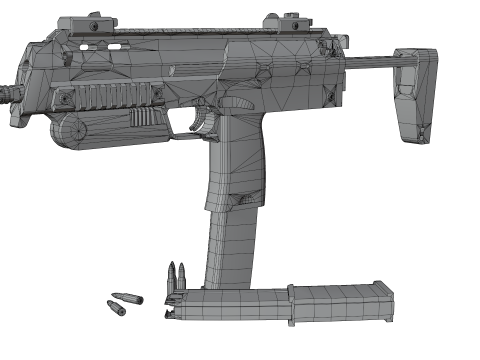 Modern Submachine Weapon MP7 Game Ready PBR 3D Asset 3D Модель
