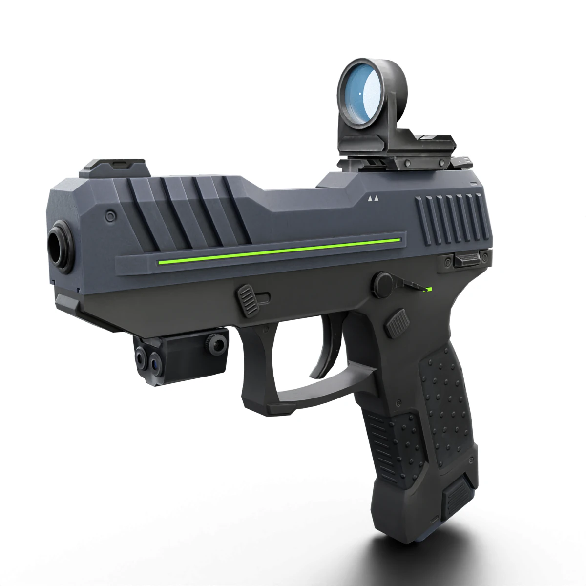 Futuristic Sci-Fi Pistol Compact Energy Sidearm with Tactical Laser and Holographic Sight 3D Model .c4d .max .obj .3ds .fbx .stl .blend 