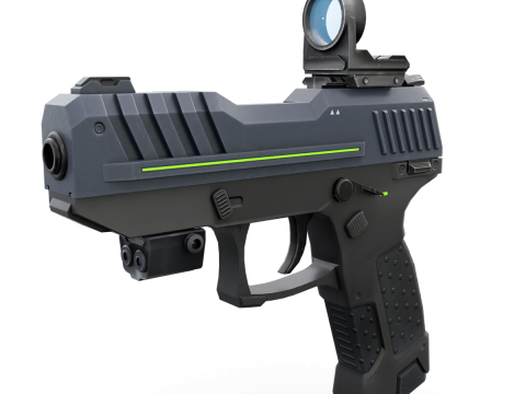 Futuristic Sci-Fi Pistol Compact Energy Sidearm with Tactical Laser and Holographic Sight Modello 3D
