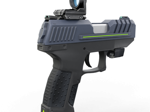 Futuristic Sci-Fi Pistol Compact Energy Sidearm with Tactical Laser and Holographic Sight 3D Model