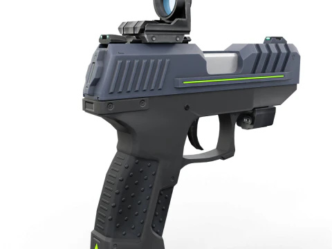 Futuristic Sci-Fi Pistol Compact Energy Sidearm with Tactical Laser and Holographic Sight 3D Model