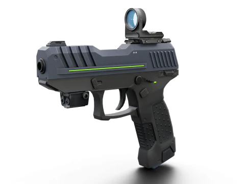 Futuristic Sci-Fi Pistol Compact Energy Sidearm with Tactical Laser and Holographic Sight 3D Model