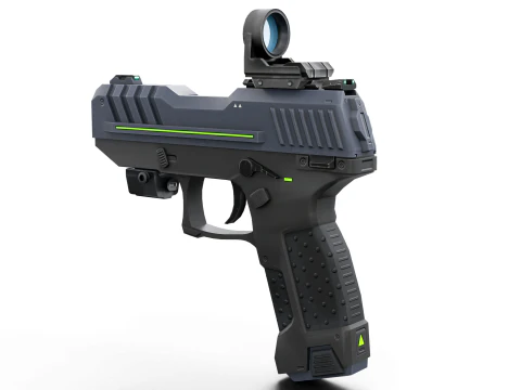 Futuristic Sci-Fi Pistol Compact Energy Sidearm with Tactical Laser and Holographic Sight 3D Model