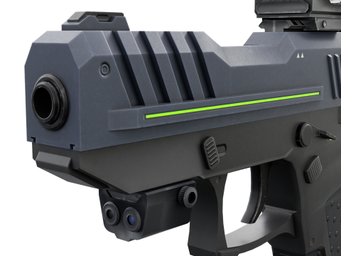 Futuristic Sci-Fi Pistol Compact Energy Sidearm with Tactical Laser and Holographic Sight 3D Model