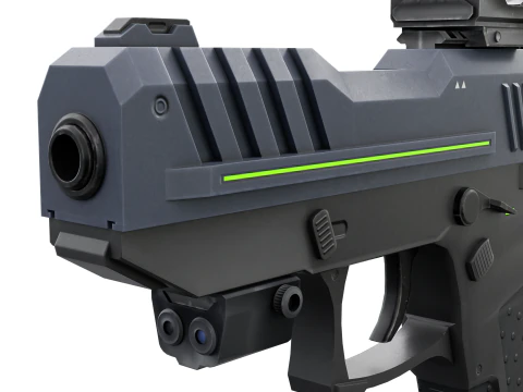 Futuristic Sci-Fi Pistol Compact Energy Sidearm with Tactical Laser and Holographic Sight 3D Model