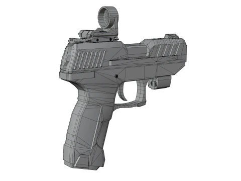 Futuristic Sci-Fi Pistol Compact Energy Sidearm with Tactical Laser and Holographic Sight 3D Model