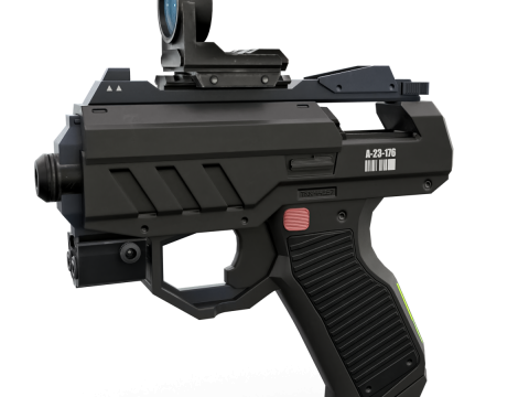 Futuristic Sci-Fi Pistol Compact Energy Sidearm with Tactical Laser and Holographic Sight Modello 3D
