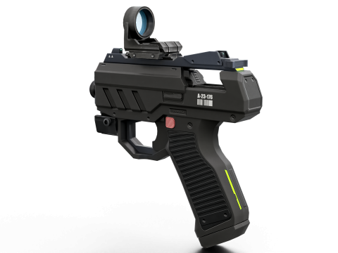 Futuristic Sci-Fi Pistol Compact Energy Sidearm with Tactical Laser and Holographic Sight 3D Модель