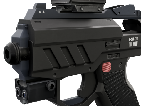 Futuristic Sci-Fi Pistol Compact Energy Sidearm with Tactical Laser and Holographic Sight 3D Модель