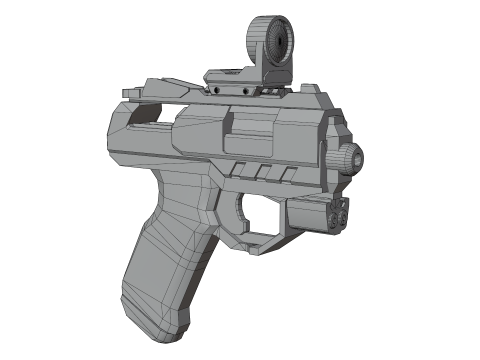 Futuristic Sci-Fi Pistol Compact Energy Sidearm with Tactical Laser and Holographic Sight 3D Модель