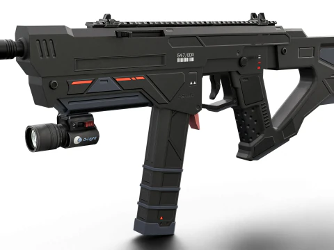 Redline Sci-Fi SMG High-Tech Submachine Weapon 3D Model