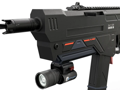 Redline Sci-Fi SMG High-Tech Submachine Weapon 3D Model