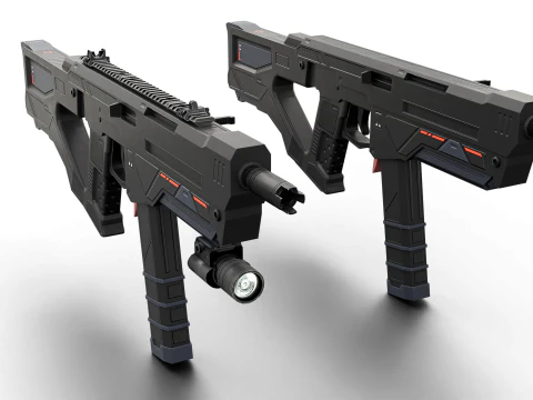 Redline Sci-Fi SMG High-Tech Submachine Weapon 3D Model