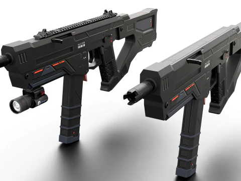 Redline Sci-Fi SMG High-Tech Submachine Weapon 3D Model