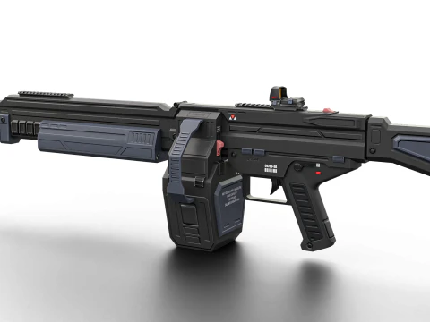 Cyclone Twin-Barrel Futuristic Heavy Assault Rifle 3D Model