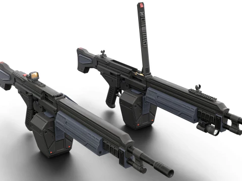 Cyclone Twin-Barrel Futuristic Heavy Assault Rifle 3D Model