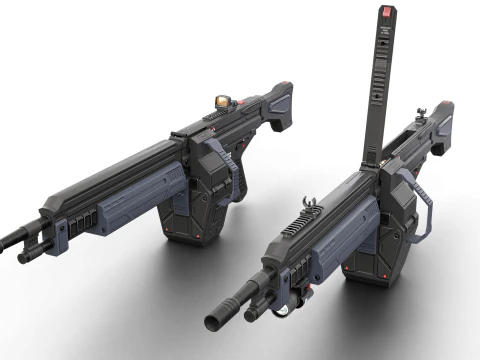 Cyclone Twin-Barrel Futuristic Heavy Assault Rifle 3D Model