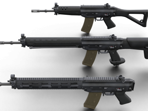 G3 Rifle Variants Modular Game-Ready Weapons Pack Model 3D