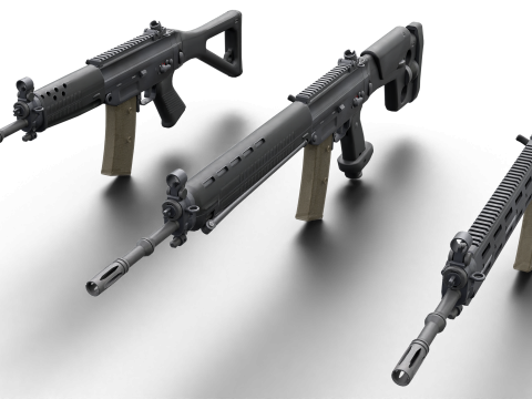 G3 Rifle Variants Modular Game-Ready Weapons Pack Model 3D