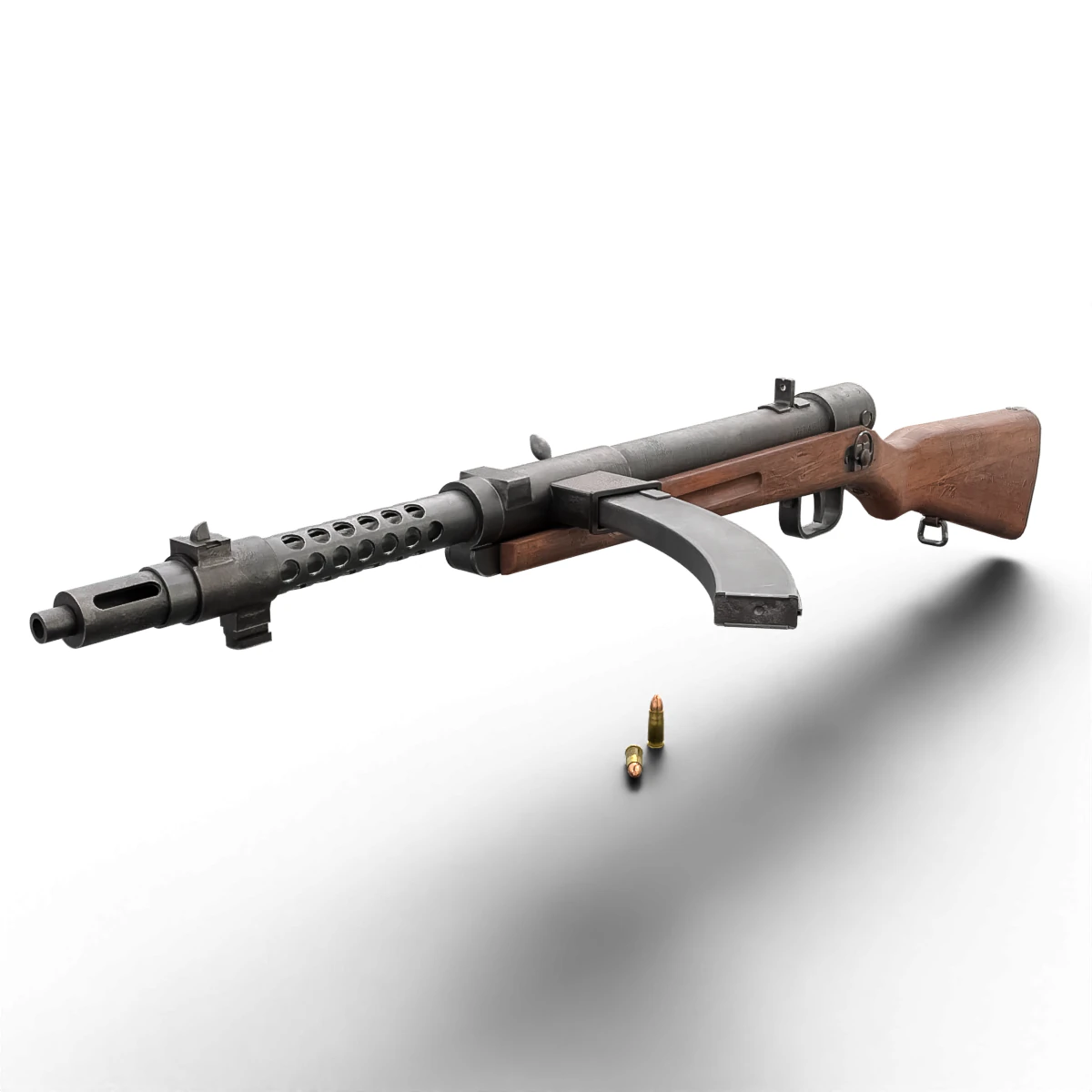 High quality vintage semi-automatic rifle with wooden stock and realistic bullets 3D Model .c4d .max .obj .3ds .fbx .stl .blend 