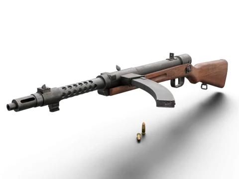 High quality vintage semi-automatic rifle with wooden stock and realistic bullets 3D Model